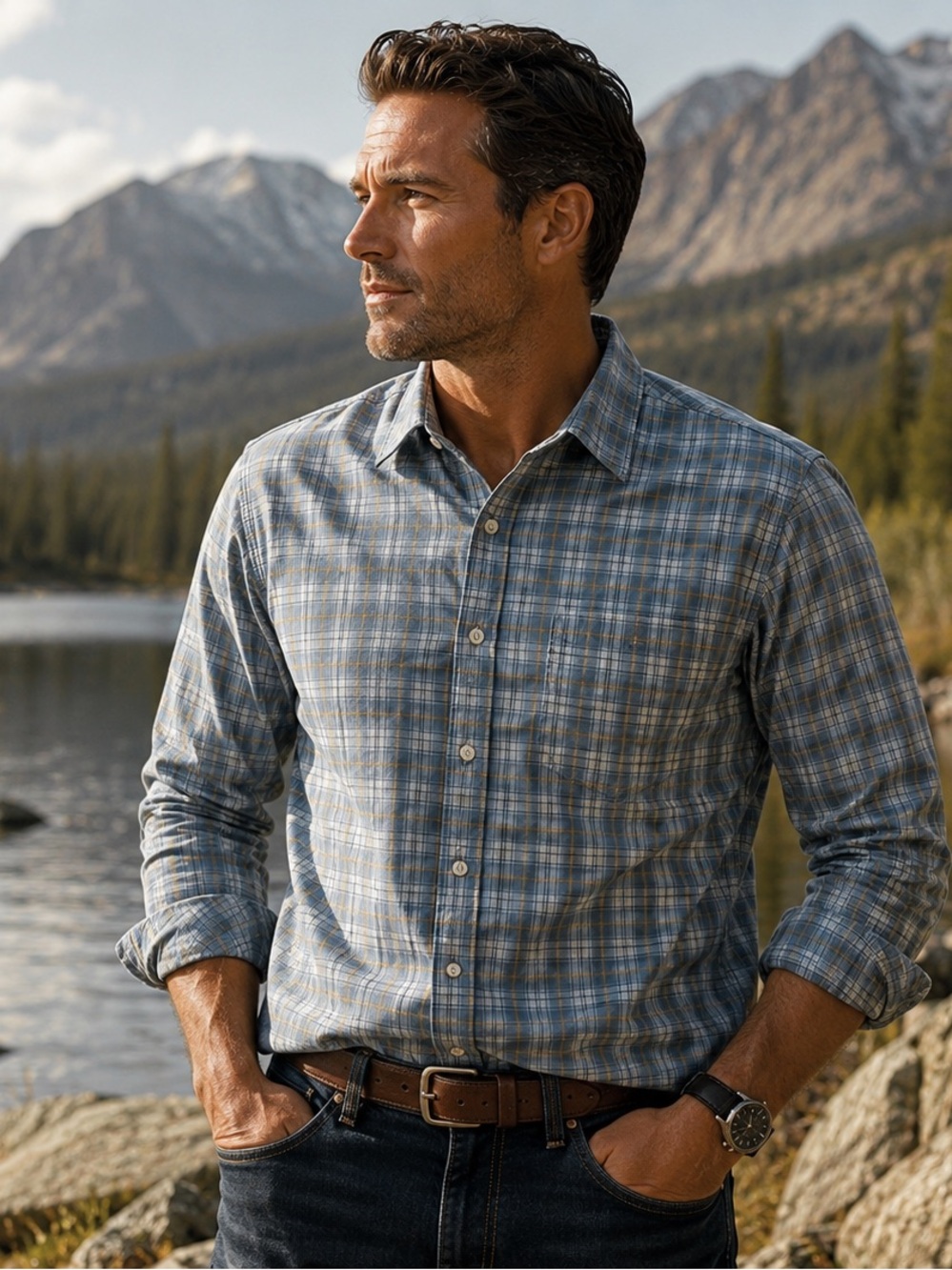 Pendleton Blue & Gray Plaid Button-Down Shirt